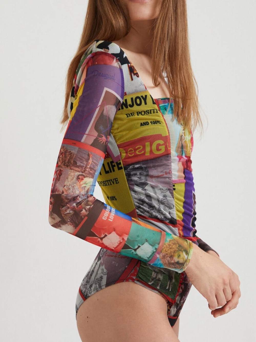 Desigual Multicolor Collage Square-Neck Bodysuit